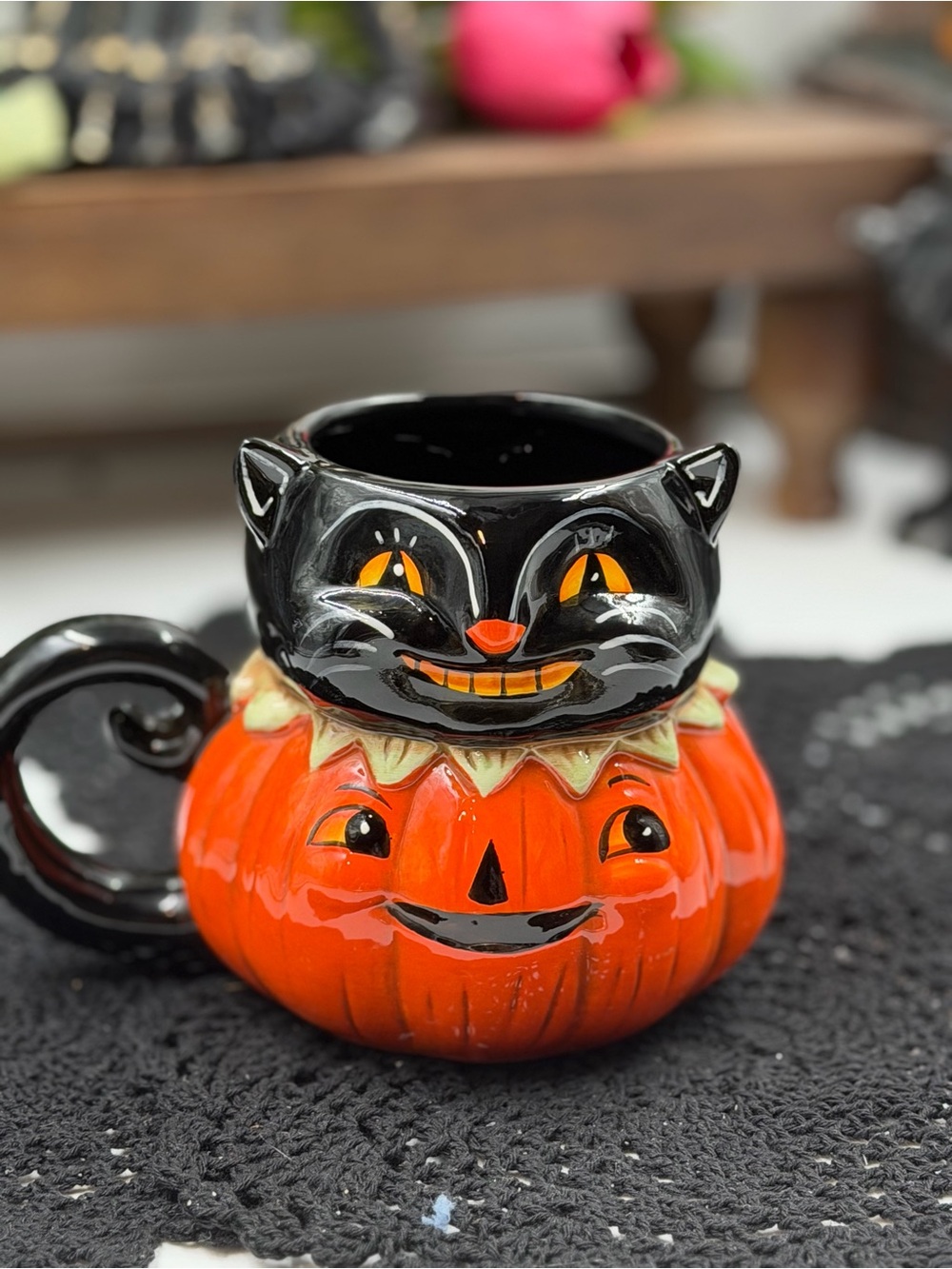 new 2026 johanna parker smiling black cat pumpkin ceramic halloween mug